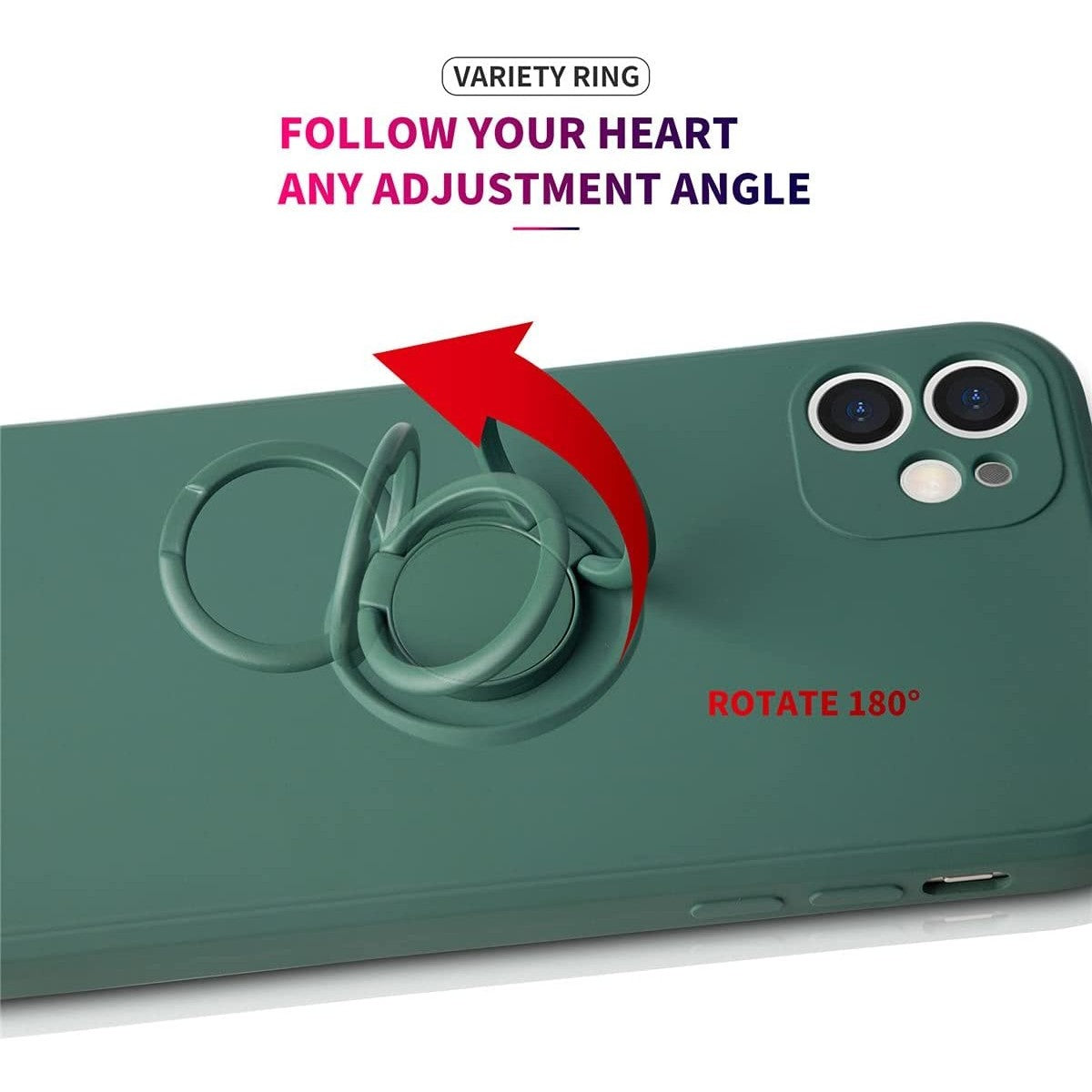 Husa protectie compatibila cu Apple iPhone 12 Liquid Silicone Ring cu suport rotativ Verde