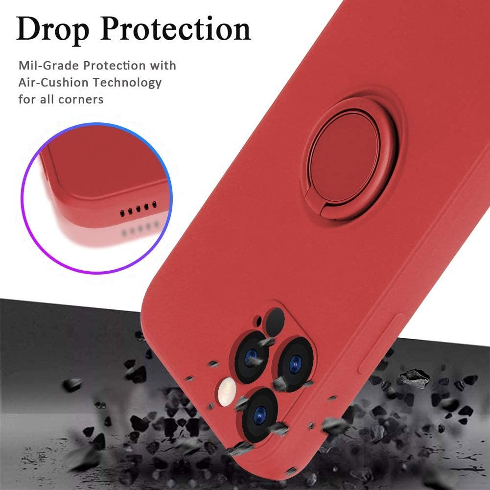 Husa protectie compatibila cu Apple iPhone 12 Pro Liquid Silicone Ring cu suport rotativ Rosu