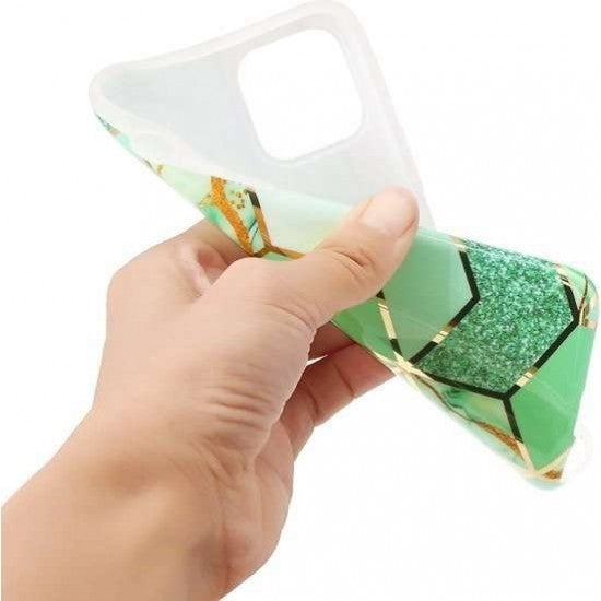 Husa protectie compatibila cu Apple iPhone 12 Pro Soft IMD TPU Marble Geometric Verde