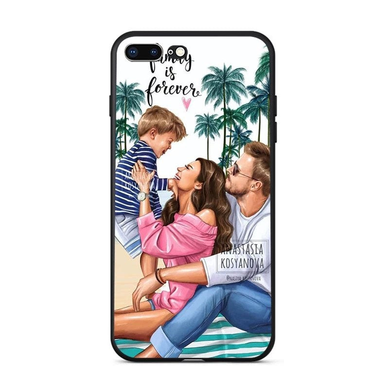 Husa protectie compatibila cu Apple iPhone 13 Pro Glass print Family is Forever Multicolor