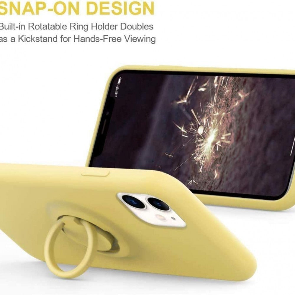 Husa protectie compatibila cu Apple iPhone XR Liquid Silicone Ring cu suport rotativ Galben