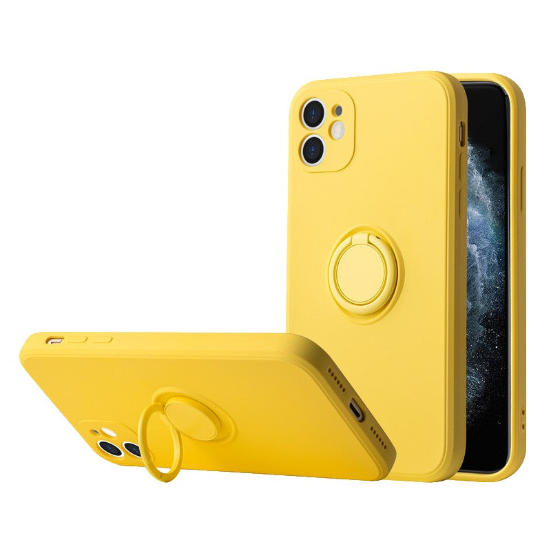 Husa protectie compatibila cu Apple iPhone XR Liquid Silicone Ring cu suport rotativ Galben
