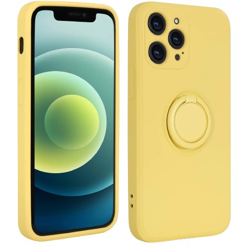 Husa protectie compatibila cu Apple iPhone XR Liquid Silicone Ring cu suport rotativ Galben