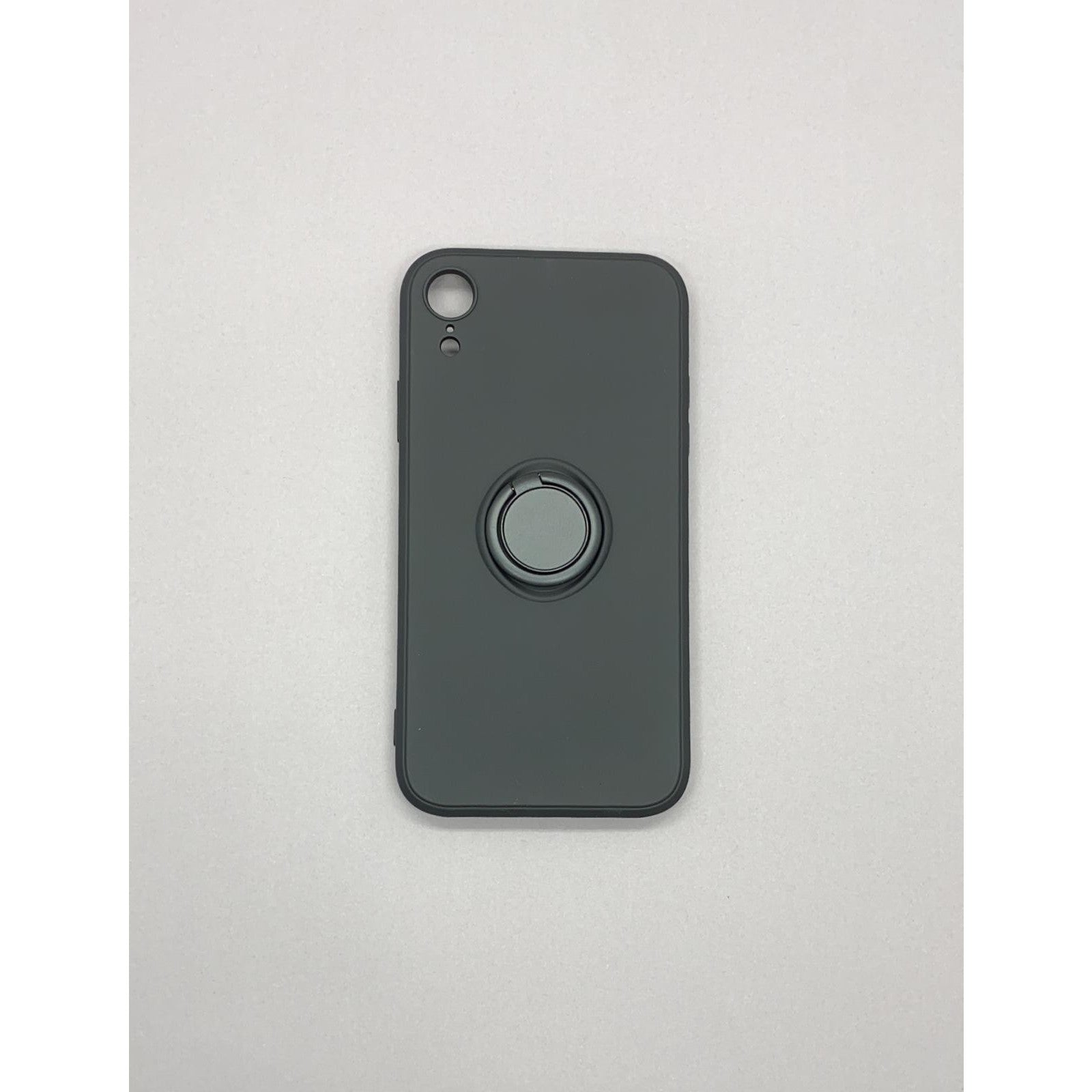Husa protectie compatibila cu Apple iPhone XR Liquid Silicone Ring cu suport rotativ Negru
