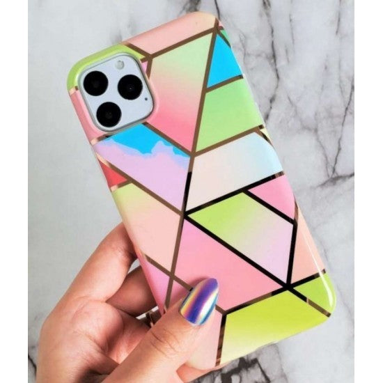 Husa protectie compatibila cu Huawei P40 Lite 5G / Nova 7 SE E Soft IMD TPU Marble Geometric Roz