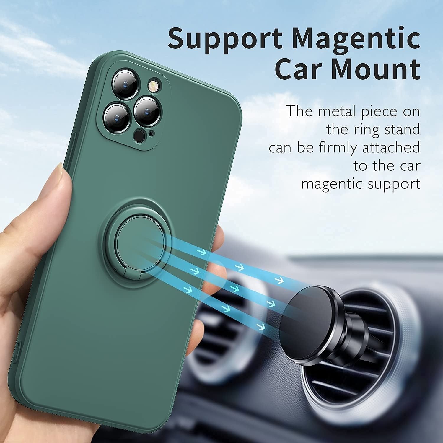 Husa protectie compatibila cu Huawei P40 Lite E Liquid Silicone Ring cu suport rotativ Verde