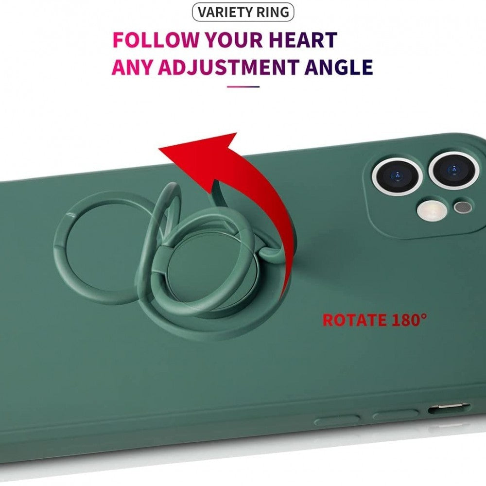 Husa protectie compatibila cu Samsung A32 4G Liquid Silicone Ring cu suport rotativ Verde
