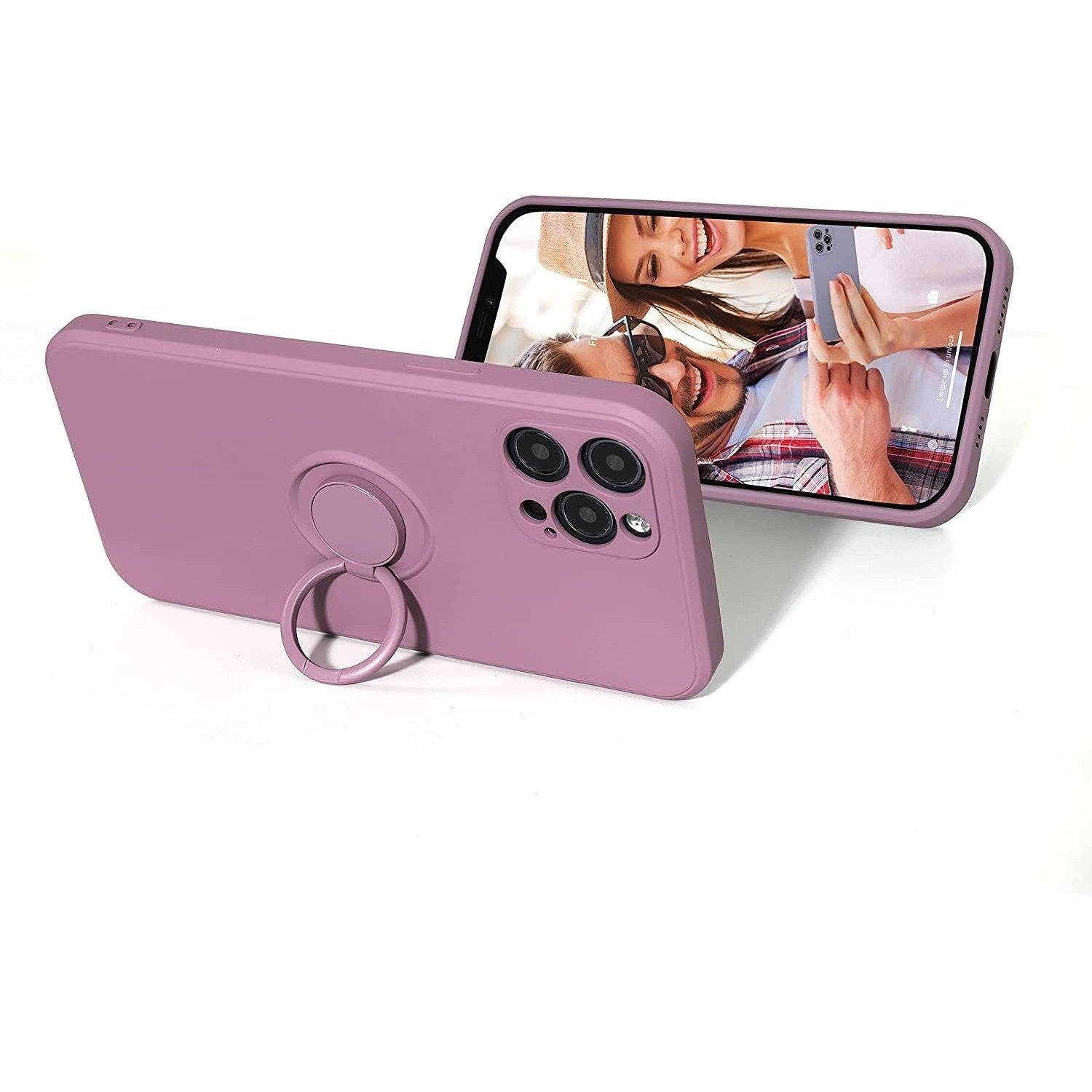 Husa protectie compatibila cu Samsung A32 5G Liquid Silicone Ring cu suport rotativ Mov
