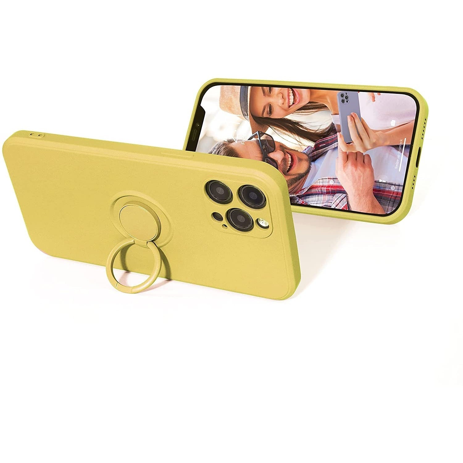 Husa protectie compatibila cu Samsung A72 Liquid Silicone Ring cu suport rotativ Galben