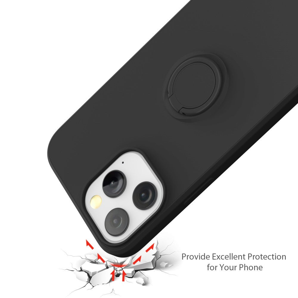 Husa protectie compatibila cu Samsung Galaxy A12 Liquid Silicone Ring cu suport rotativ Negru