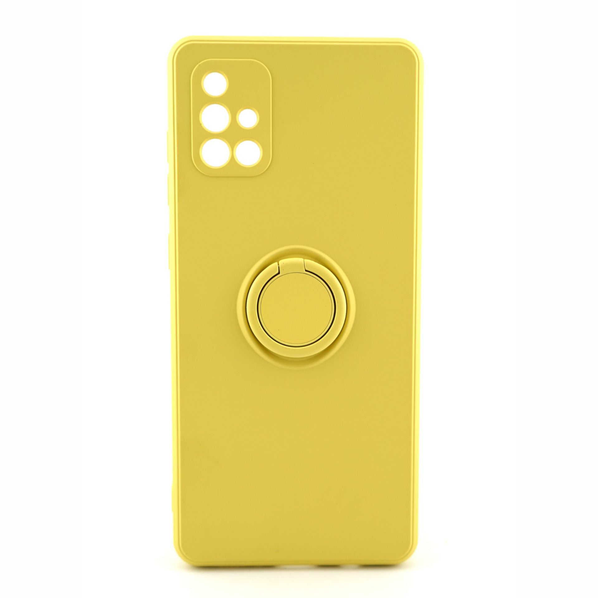 Husa protectie compatibila cu Samsung Galaxy A71 Liquid Silicone Ring cu suport rotativ Galben
