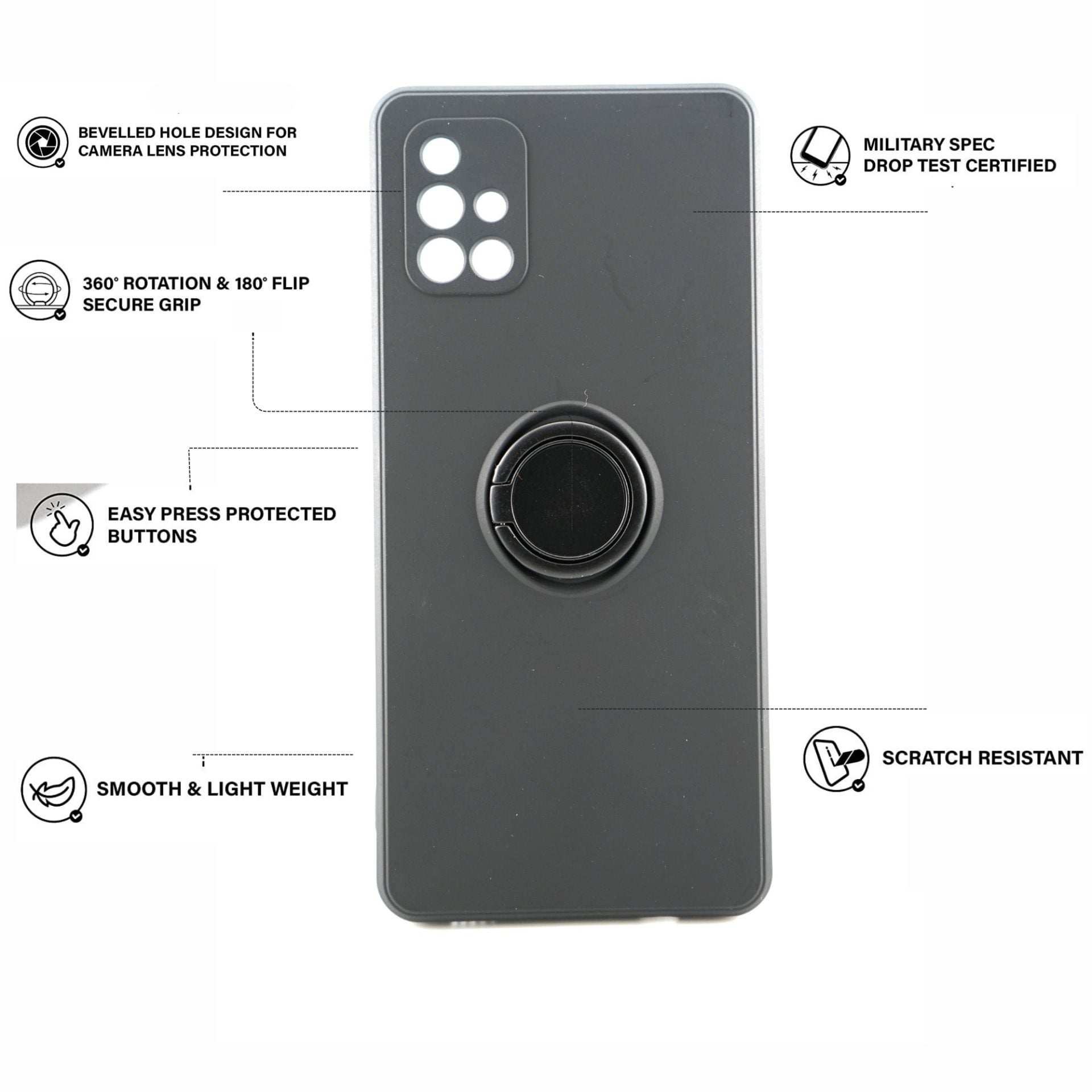 Husa protectie compatibila cu Samsung Galaxy A71 Liquid Silicone Ring cu suport rotativ Negru