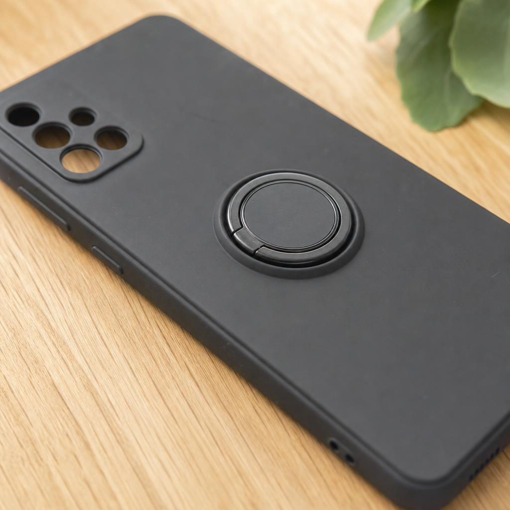 Husa protectie compatibila cu Samsung Galaxy A71 Liquid Silicone Ring cu suport rotativ Negru