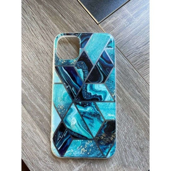 Husa protectie Flippy compatibila cu Samsung Galaxy S21 5G Soft IMD TPU Marble Geometric Albastru