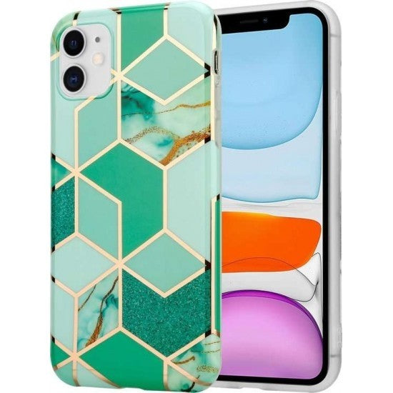 Husa protectie compatibila cu Samsung Galaxy S21 5G Soft IMD TPU Marble Geometric Verde