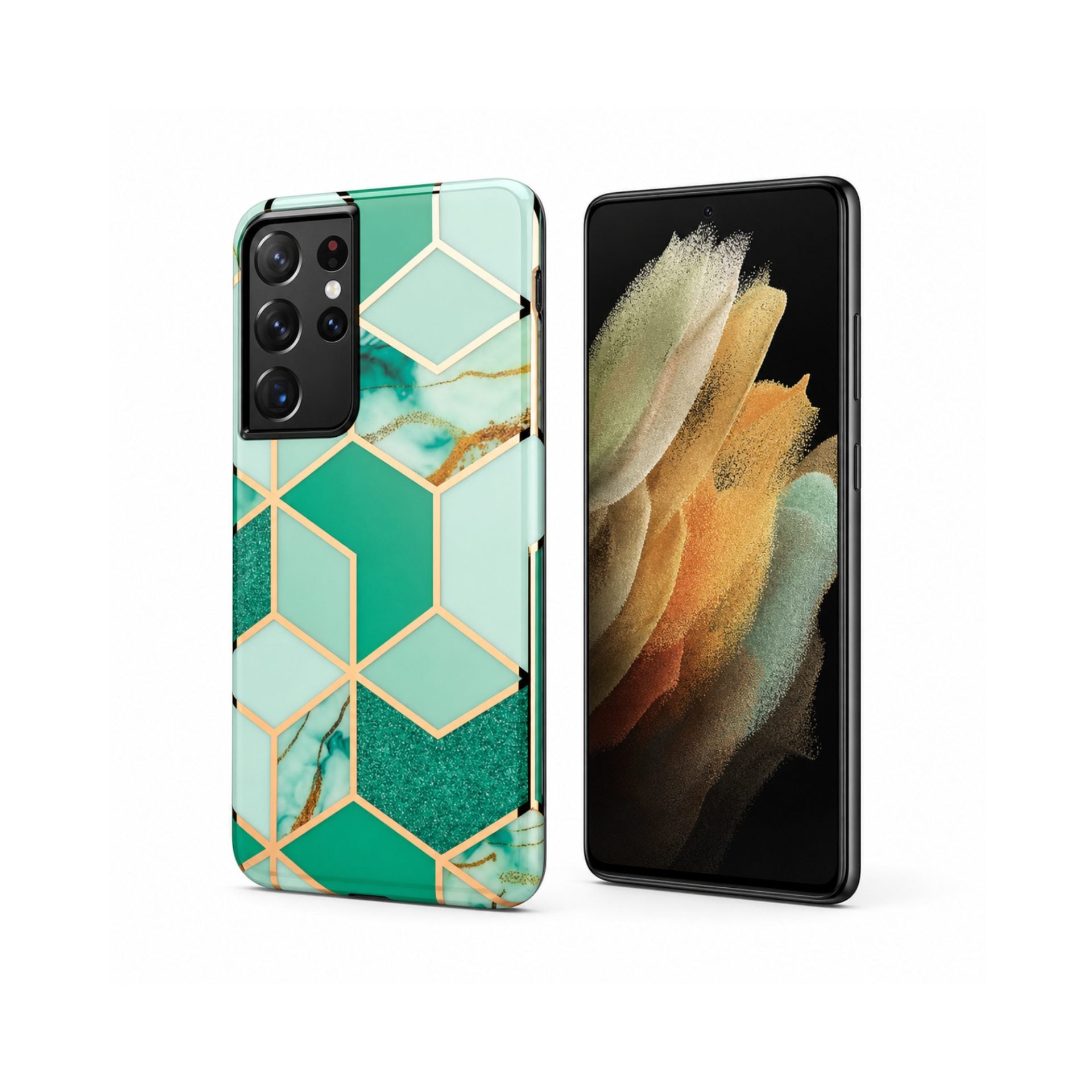 Husa protectie compatibila cu Samsung Galaxy S21 Ultra Soft IMD TPU Marble Geometric Verde