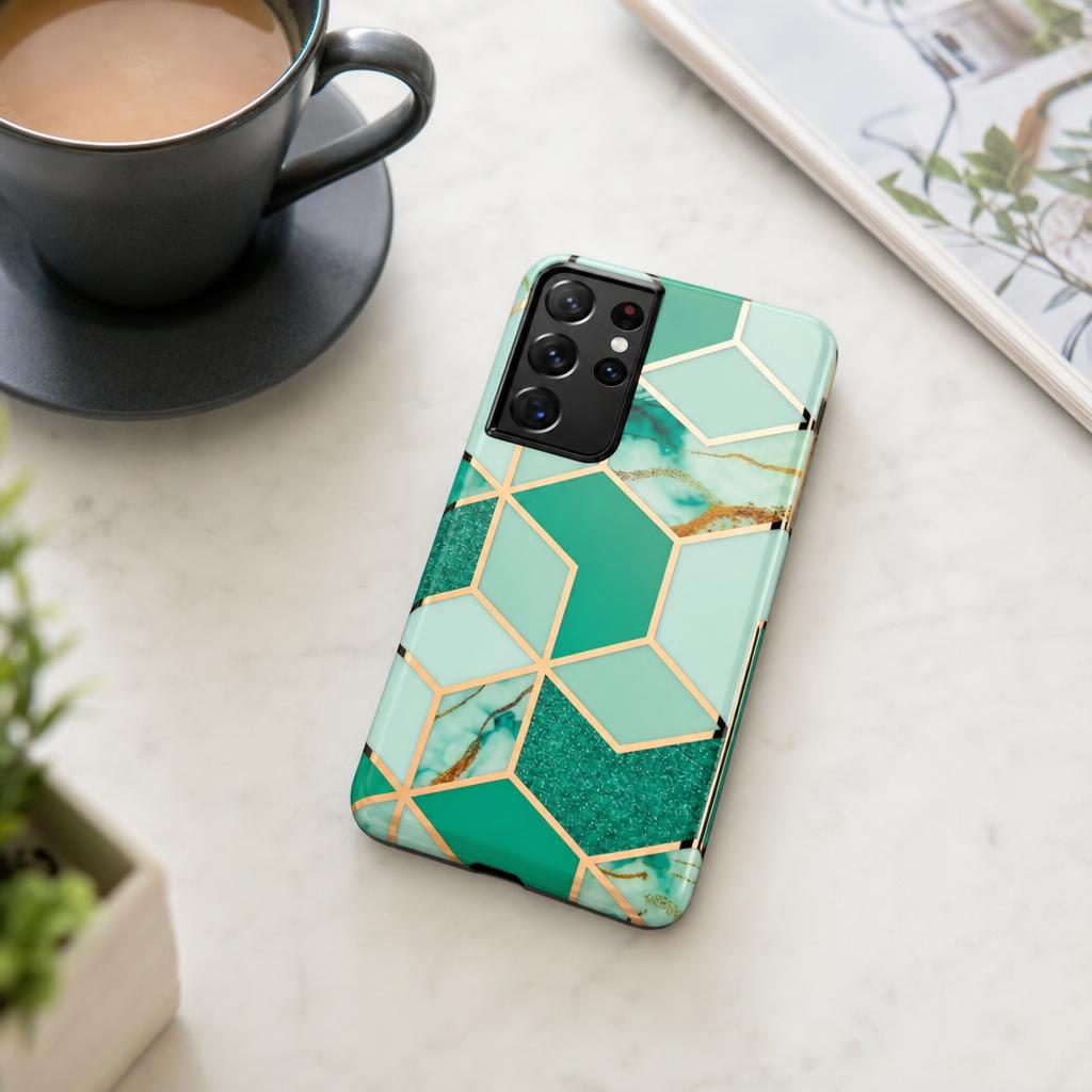 Husa protectie compatibila cu Samsung Galaxy S21 Ultra Soft IMD TPU Marble Geometric Verde