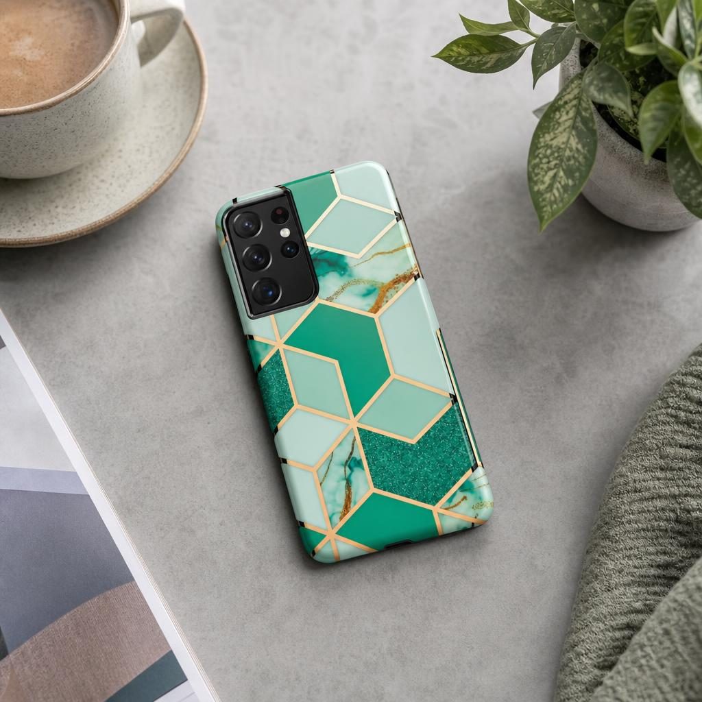 Husa protectie compatibila cu Samsung Galaxy S21 Ultra Soft IMD TPU Marble Geometric Verde