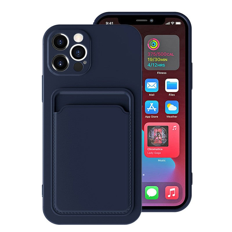 Husa protectie cu suport card compatibila cu Samsung A22 4G Albastru Inchis