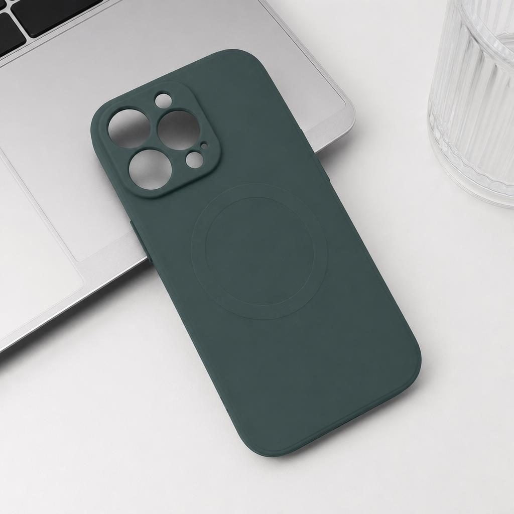 Husa Protectie, Husa de Protectie Compatibila cu iPhone 13 Pro, Liquid MagSafe, Ring-Shaped, Magnetica, Verde