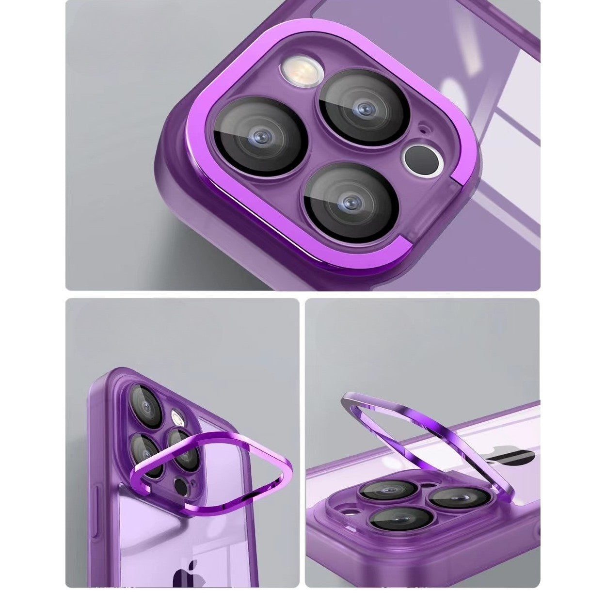 Husa protectie Flippy pentru Apple iPhone 12 Electroplated cu  suport pentru camera, 1.5 mm grosime, protectie camera, Mov