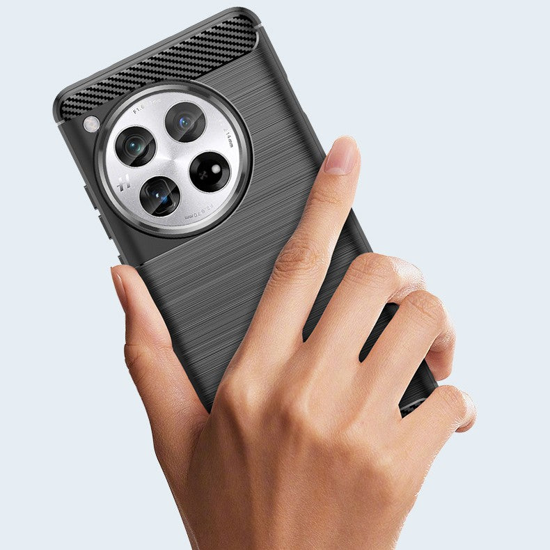 Husa de Protectie pentru OnePlus 12, Protectie 360, din TPU cu element de Carbon, Anti Alunecare, 1.8 mm, Negru