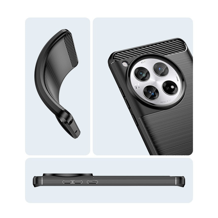 Husa de Protectie pentru OnePlus 12, Protectie 360, din TPU cu element de Carbon, Anti Alunecare, 1.8 mm, Negru