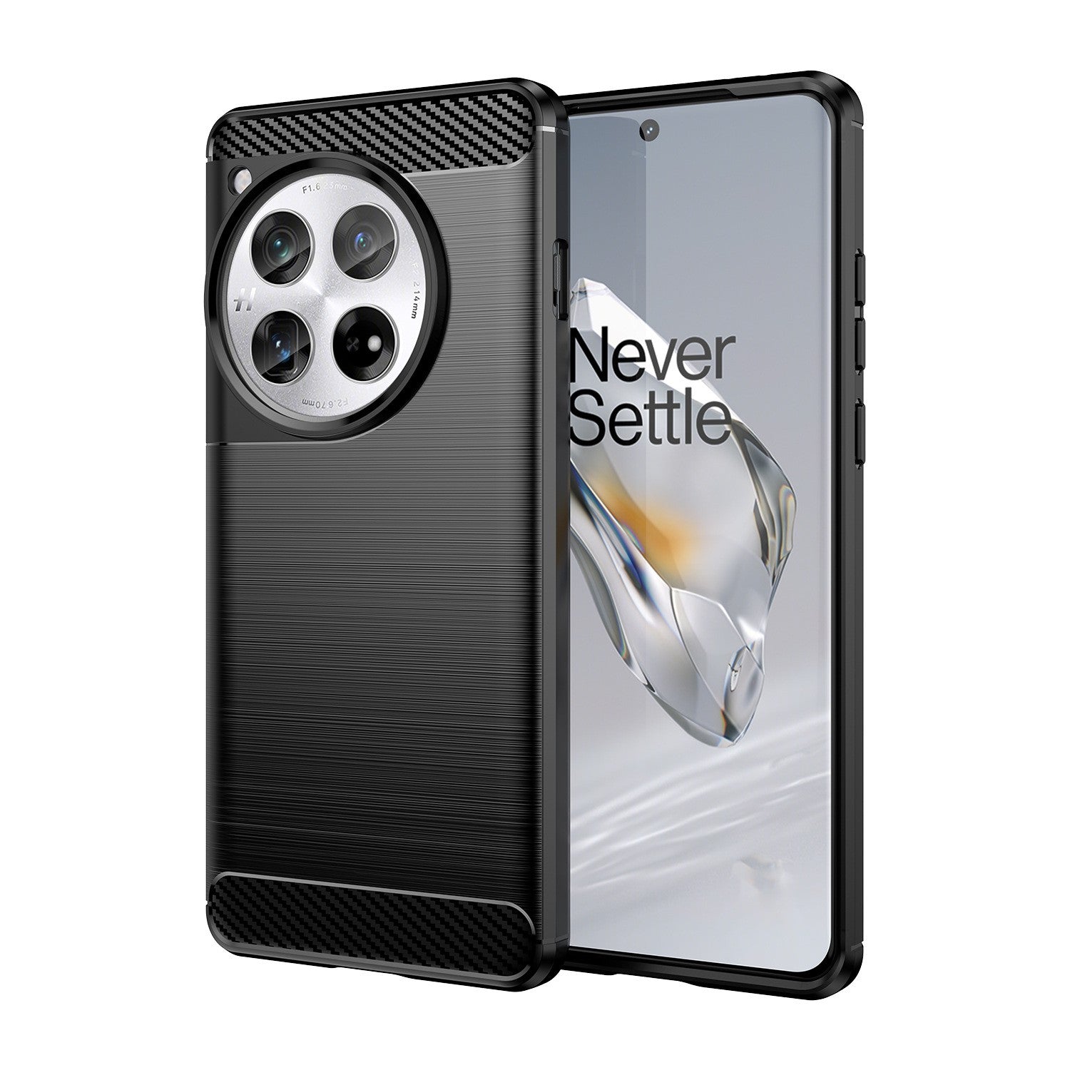 Husa de Protectie pentru OnePlus 12, Protectie 360, din TPU cu element de Carbon, Anti Alunecare, 1.8 mm, Negru
