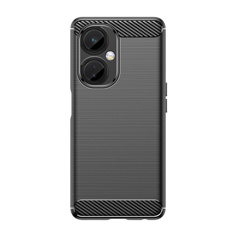 Husa Protectie pentru OnePlus Nord CE2 Lite 5G, din Silicon TPU Moale, Textura Periat, Anti Cadere, cu Element Carbon, Negru