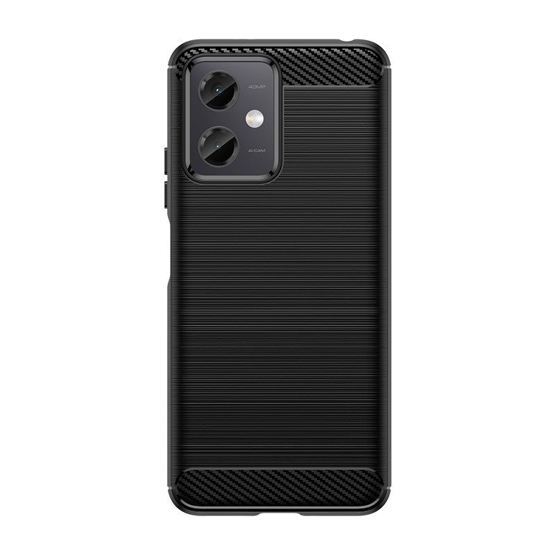 Husa Protectie pentru Xiaomi Redmi Note 12 5G, din Silicon TPU Moale, Textura Periat, Anti Cadere, cu Element Carbon, Negru