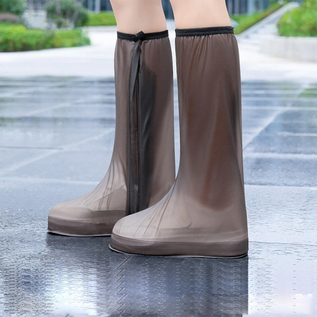 Protectie Incaltaminte pentru Ploaie si Noroi, Impermeabila, Talpa Antiderapanta, cu Fermoar si Capsa, Inaltime 40 cm, Marime XXXL 44-45, Maro