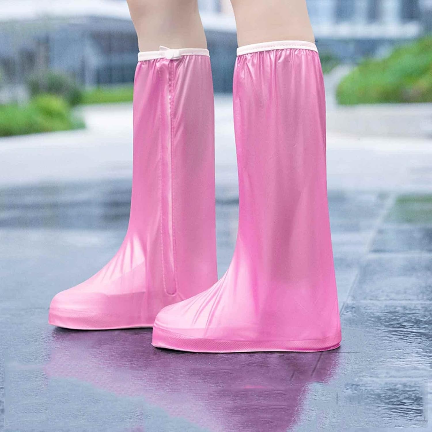 Protectie Incaltaminte pentru Ploaie si Noroi, Flippy, Impermeabila, Talpa Antiderapanta, cu Fermoar si Capsa, Inaltime 40 cm, Marime S 34-35, Roz
