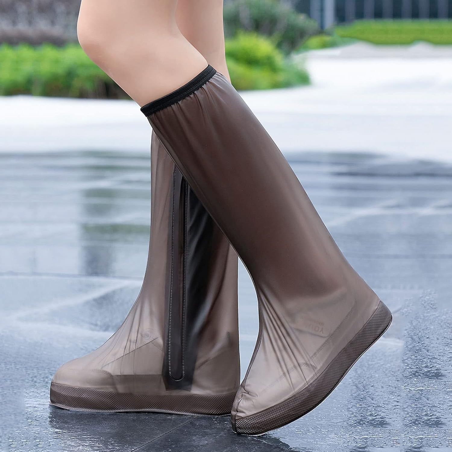 Protectie Incaltaminte pentru Ploaie si Noroi, Impermeabila, Talpa Antiderapanta, cu Fermoar si Capsa, Inaltime 40 cm, Marime XXXL 44-45, Maro