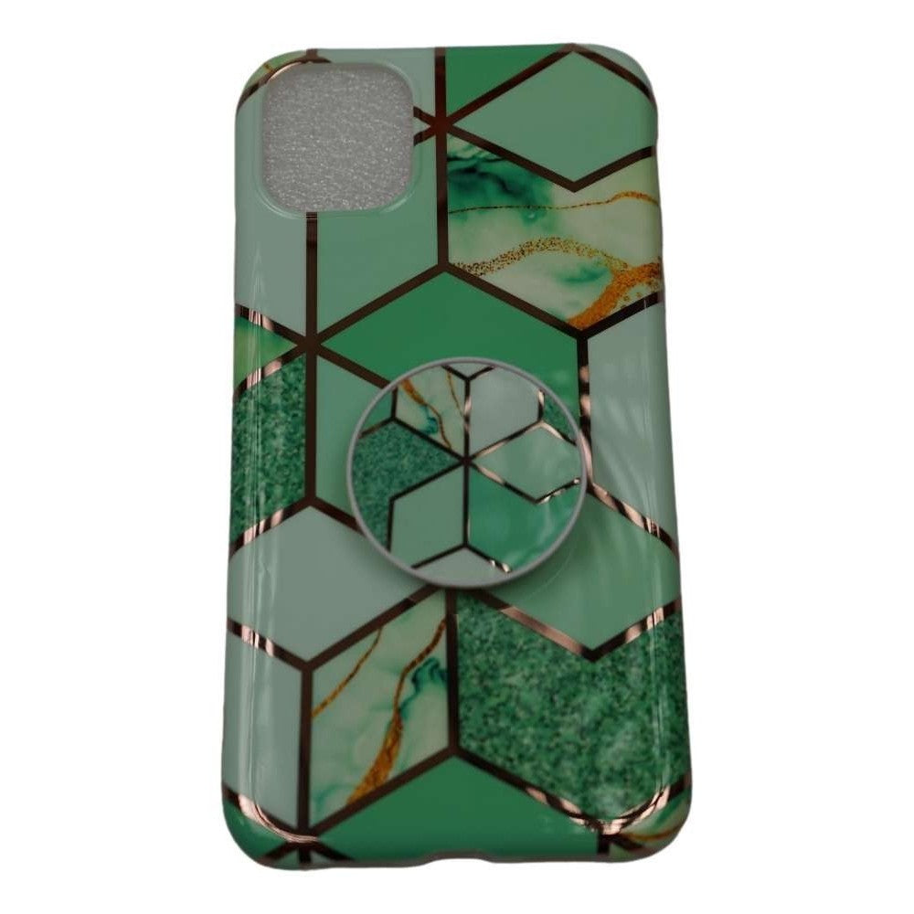 Husa protectie pentru Apple iPhone 11 Soft IMD TPU Marble Geometric Verde Suport inclus