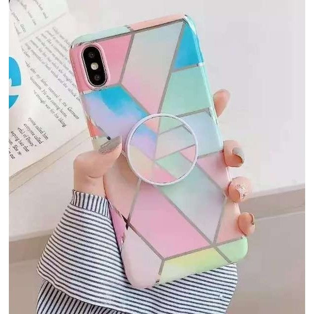 Husa protectie pentru Apple iPhone SE 2020 Soft IMD TPU Marble Geometric Roz Suport inclus