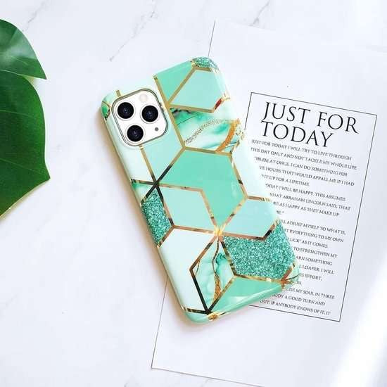 Husa protectie pentru Apple iPhone X/XS Soft IMD TPU Marble Geometric Verde