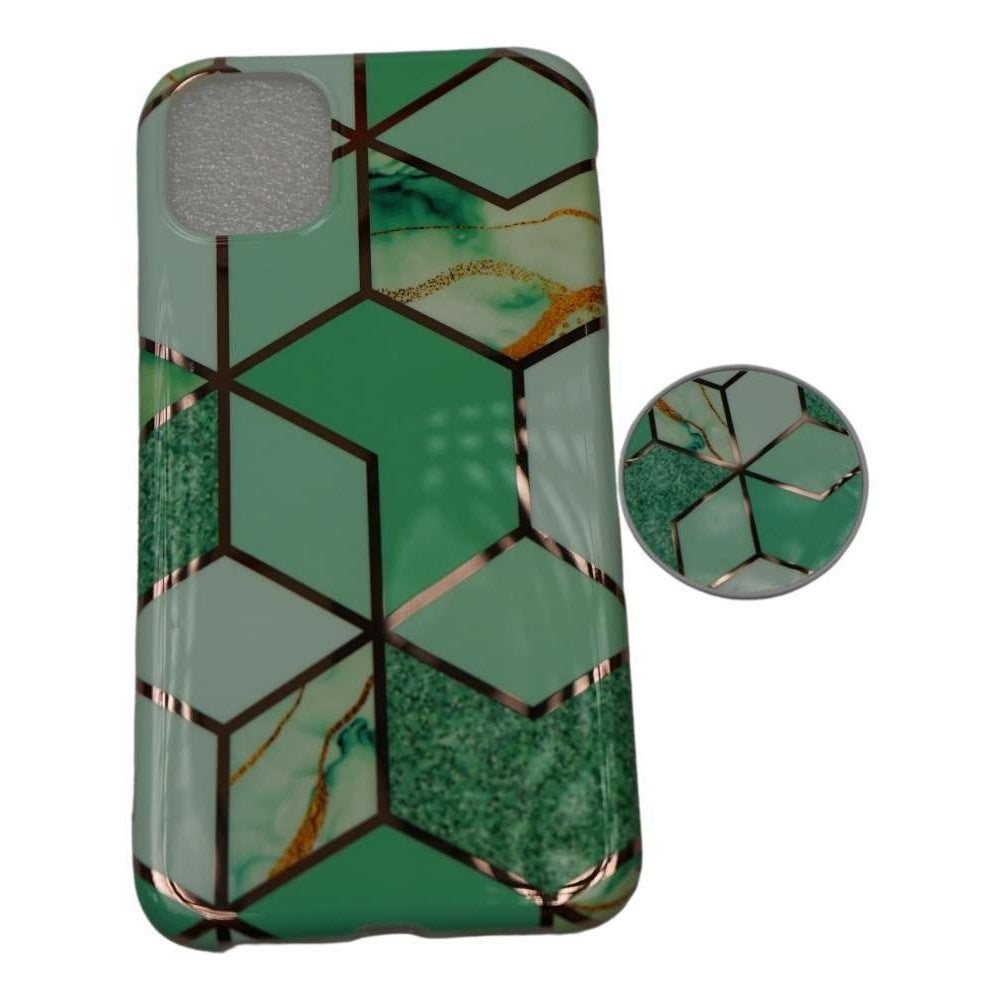 Husa protectie pentru Apple iPhone XR Soft IMD TPU Marble Geometric Verde Suport inclus