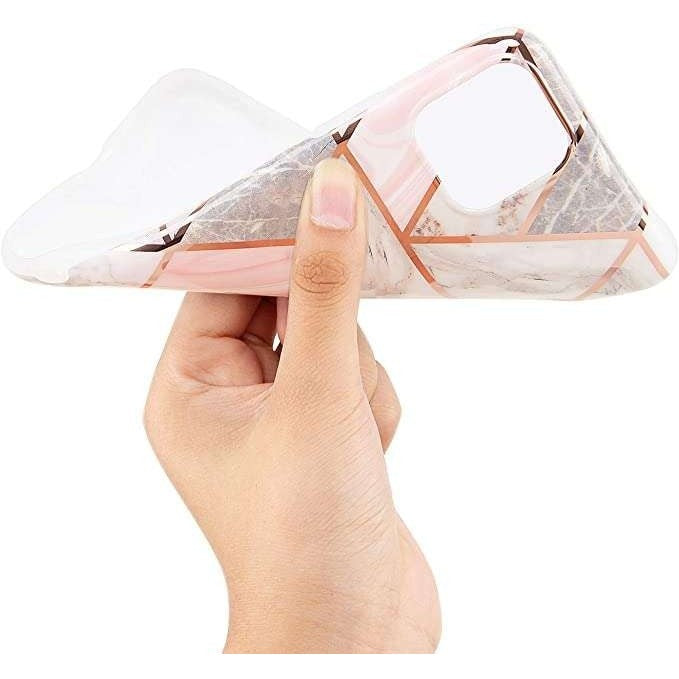Husa protectie pentru Huawei P40 Lite Soft IMD TPU Marble Geometric Alb