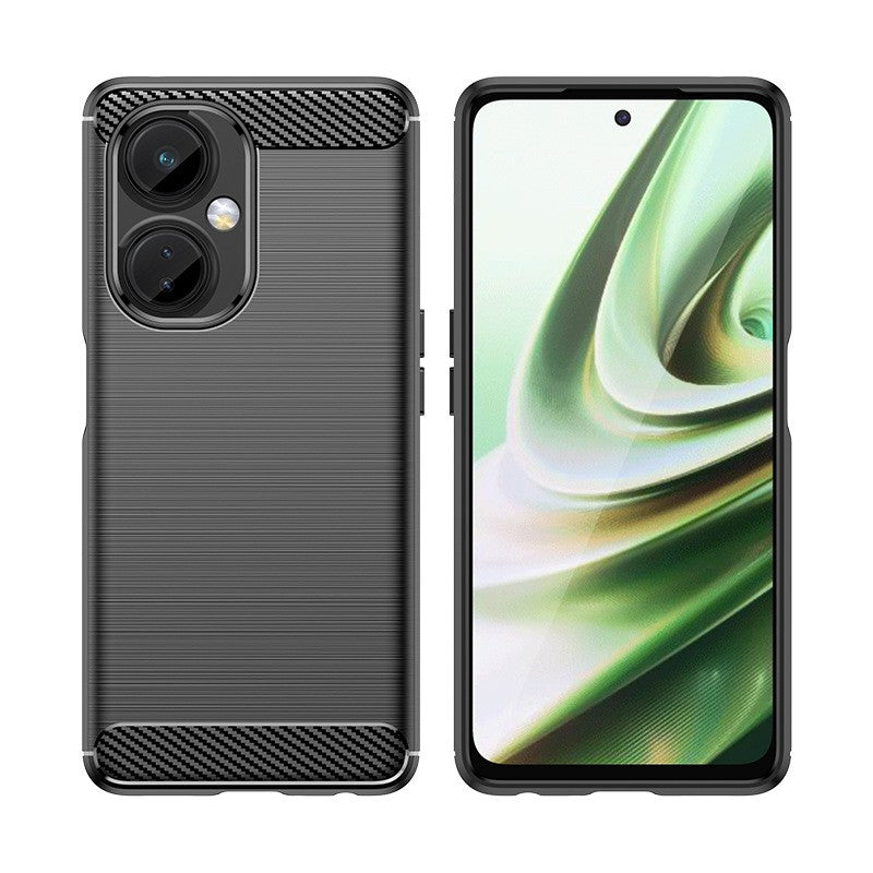 Husa Protectie pentru OnePlus Nord CE2 Lite 5G, din Silicon TPU Moale, Textura Periat, Anti Cadere, cu Element Carbon, Negru