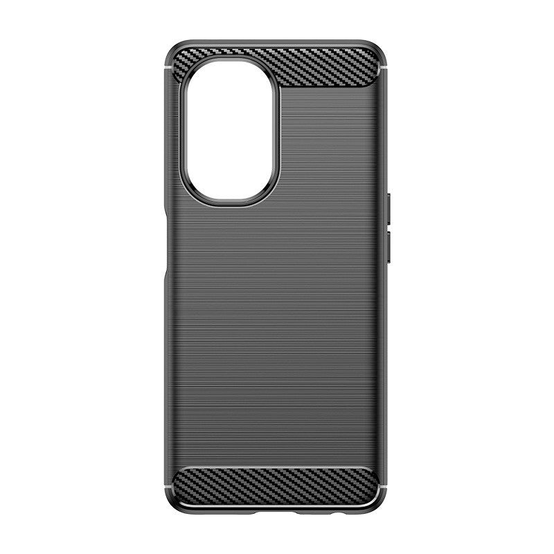Husa Protectie pentru OnePlus Nord CE2 Lite 5G, din Silicon TPU Moale, Textura Periat, Anti Cadere, cu Element Carbon, Negru
