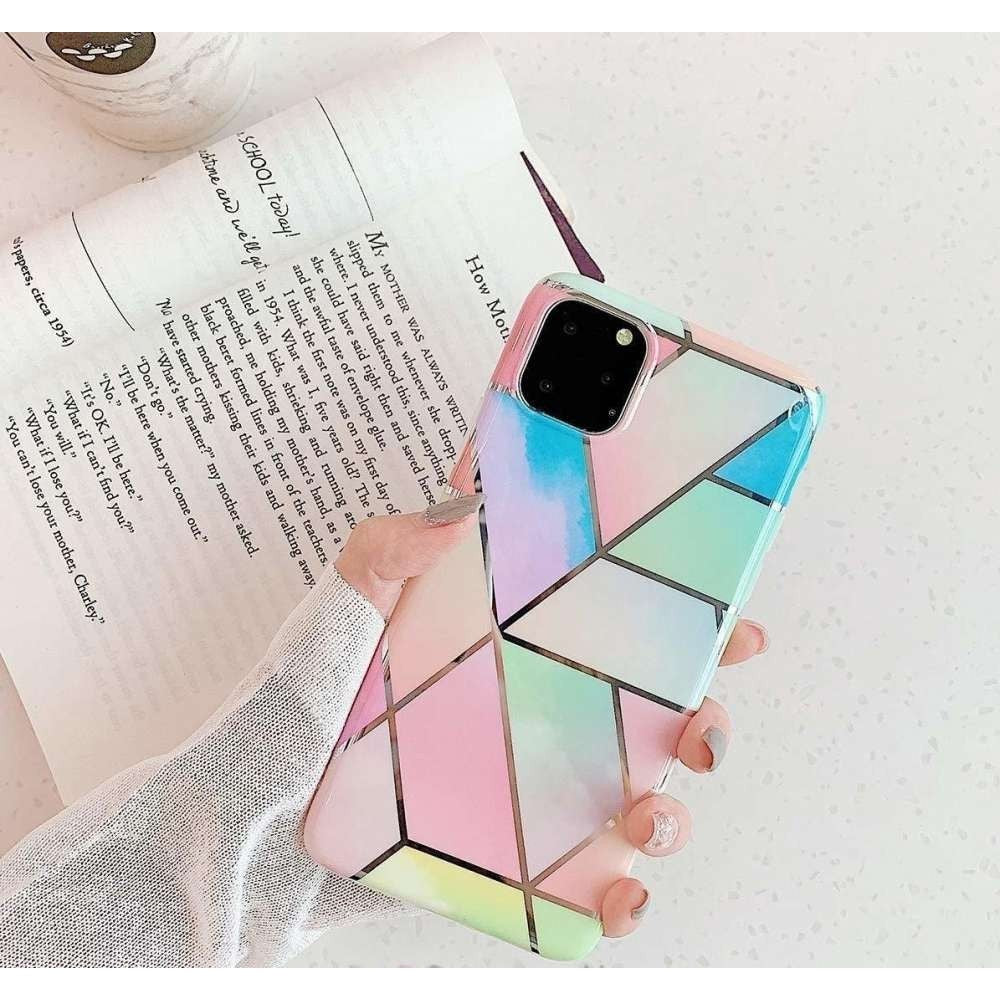 Husa protectie pentru Samsung A51 Soft IMD TPU Marble Geometric Roz