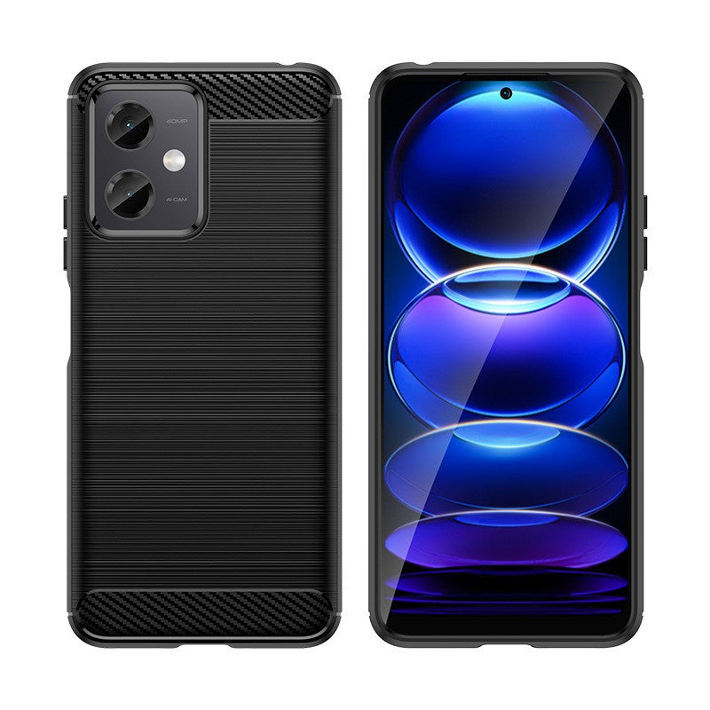 Husa Protectie pentru Xiaomi Redmi Note 12 5G, din Silicon TPU Moale, Textura Periat, Anti Cadere, cu Element Carbon, Negru