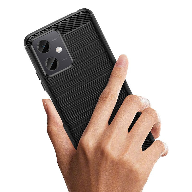 Husa Protectie pentru Xiaomi Redmi Note 12 5G, din Silicon TPU Moale, Textura Periat, Anti Cadere, cu Element Carbon, Negru