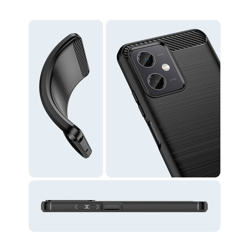 Husa Protectie pentru Xiaomi Redmi Note 12 5G, din Silicon TPU Moale, Textura Periat, Anti Cadere, cu Element Carbon, Negru