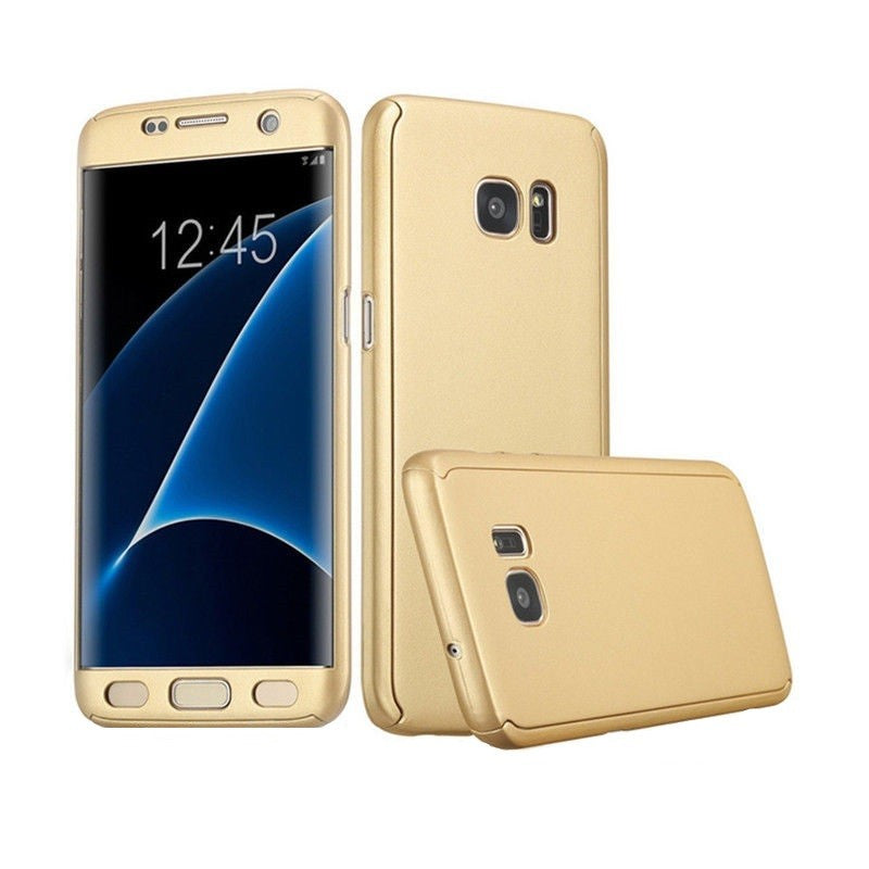 Husa Samsung Galaxy J3 2016 Full Cover 360 Auriu + Folie de protectie