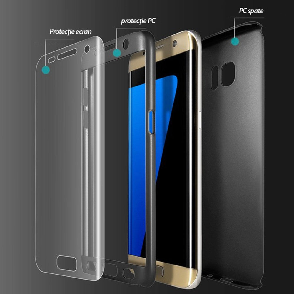 Husa Samsung Galaxy S7 Edge Full Cover 360 Auriu + Folie de protectie