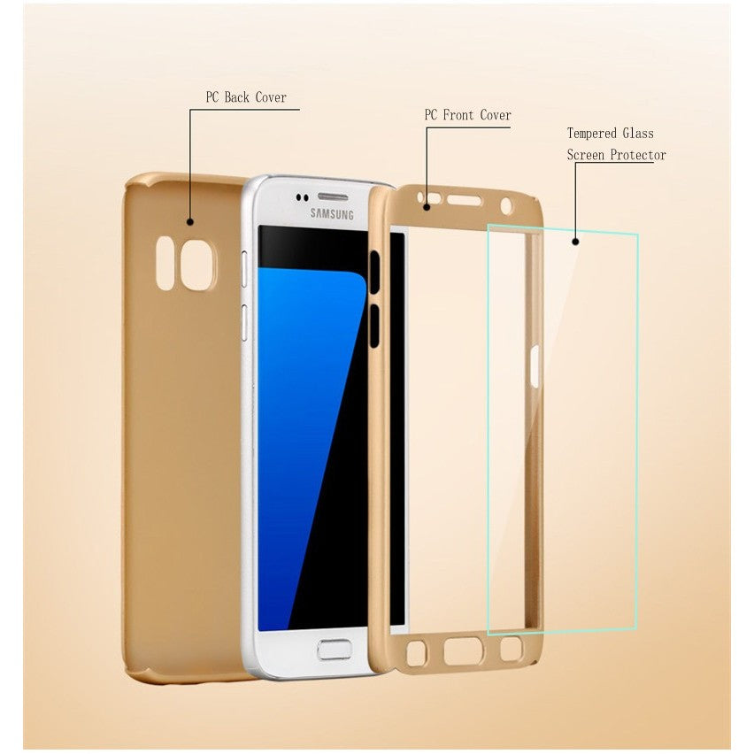 Husa Samsung Galaxy S7 Full Cover 360 Auriu + Folie de protectie