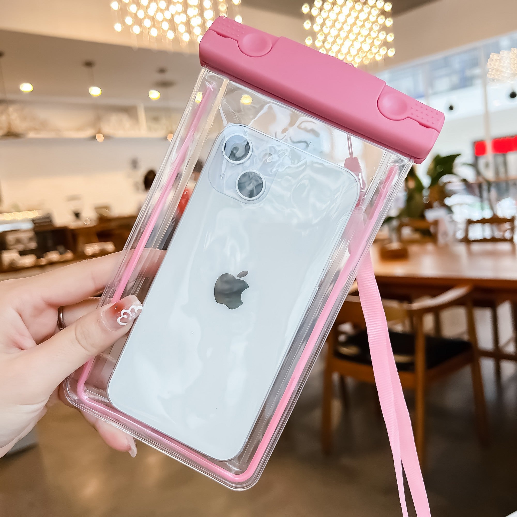 Husa subacvatica Fosforescenta Waterproof, Snowproof, Lumineaza in intuneric, Universala, cu Snur, pentru telefon sau documente, Roz