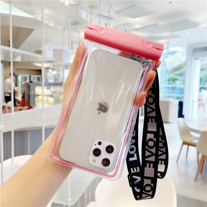Husa subacvatica Fosforescenta Waterproof, Snowproof, Lumineaza in intuneric, Universala, cu Snur, pentru telefon sau documente, Roz