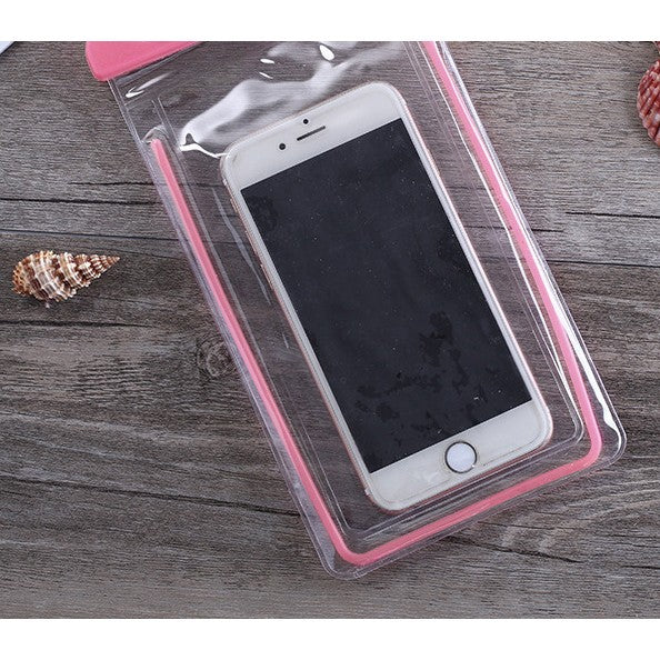 Husa subacvatica Fosforescenta Waterproof, Snowproof, Lumineaza in intuneric, Universala, cu Snur, pentru telefon sau documente, Roz